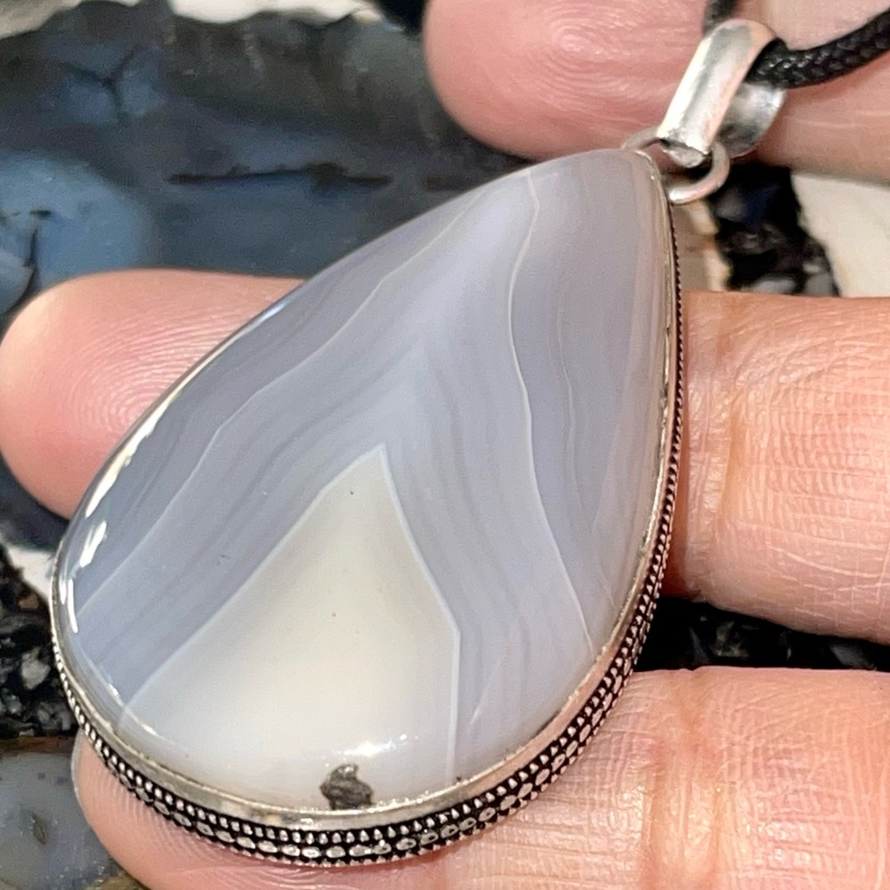 Soft Blue Lace Agate Pendant 2 1/2”